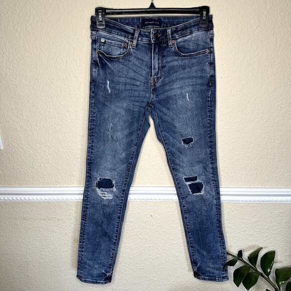 Aeropostale Jeans Men Size 30/30 Super Skinny Stretch Blue Ripped Distressed - Picture 1 of 7
